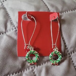 Kohl's Silver Wreath Earrings with Red and Green Accents